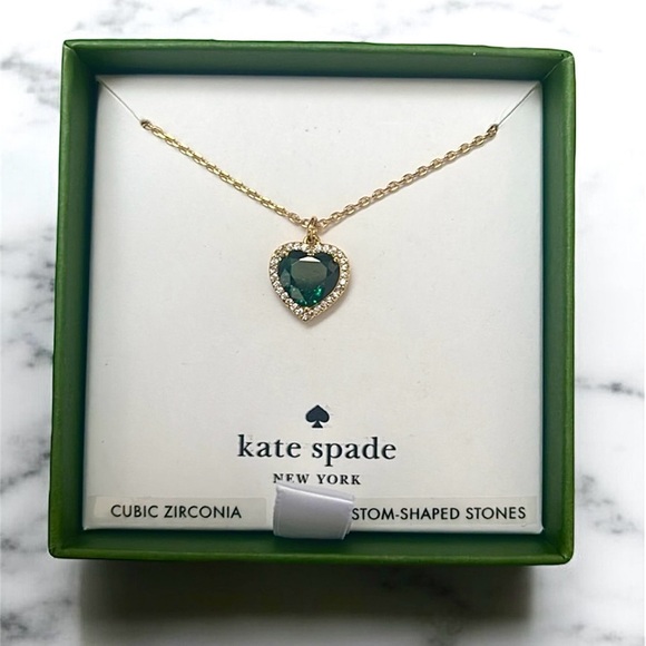 Kate Spade My Love Pave - Gold & Emerald Heart Necklace “MY LOVE” - Picture 2 of 3